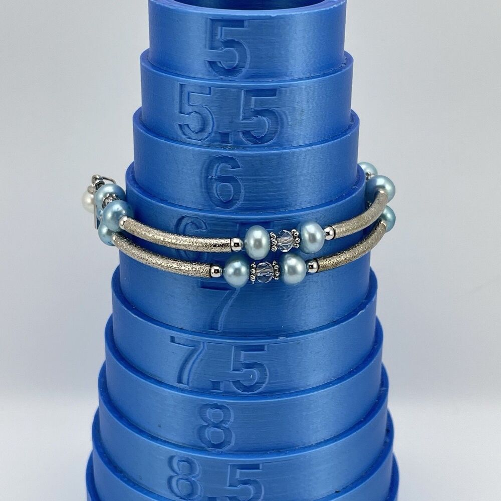 Vantel Pearls Silver Tone Blue Pearl Memory Wire Bracelet Cute Beaded Stunning - Picture 5 of 6
